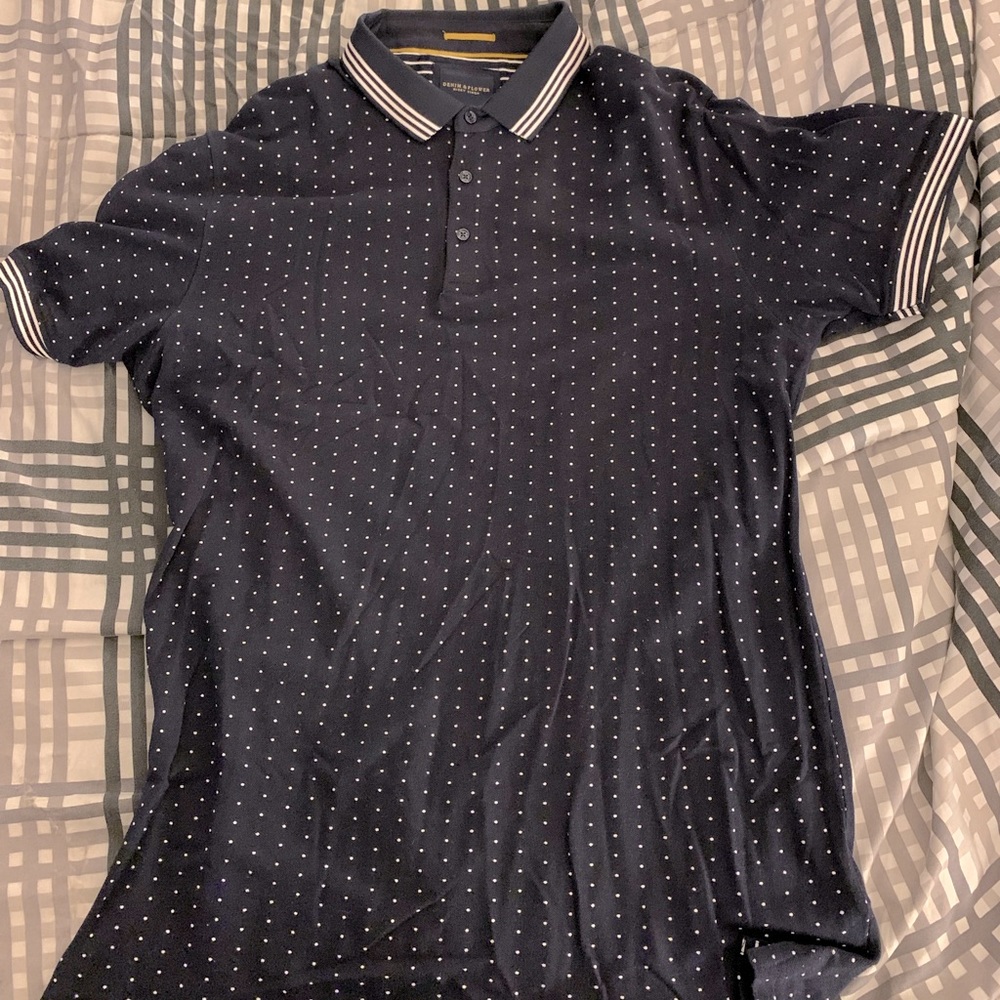 Men’s Denim & Flower Casual Button Shirt Sz M